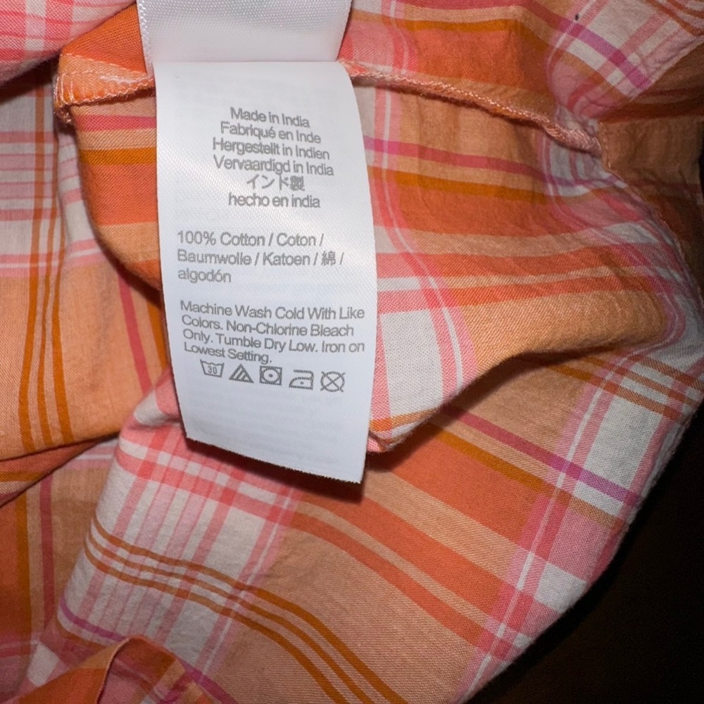 J. Crew Madras Plaid Ruffle Tie-Back 100% Cotton Orange Blouse Top ~ M ~ NWT - Picture 7 of 9